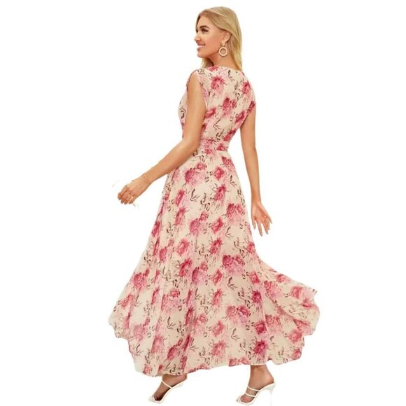 New! Shein Surplice Floral High/Low Hem Surplice Maxi Dress Sz M - Picture 4 of 7